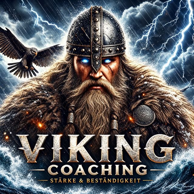 Viking Coaching Logo: Wikinger mit Helm im Sturm